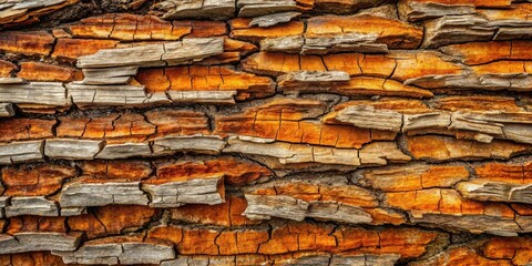 Fototapete - Intricate Texture of Aged Tree Bark with Deep Orange Hues and Gray Wood