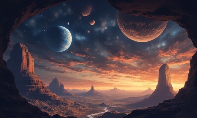 Wall Mural - Stunning cosmic landscape at sunset