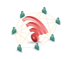 Wall Mural - Wifi signal network people concept illustration