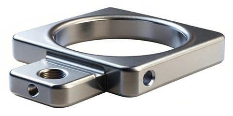 Poster - Close-up of a brushed metal component with a square frame and threaded inserts