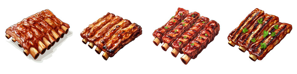 Wall Mural - Flat style illustration of grilled pork ribs, isolated on a white background. Mix Collection Png.