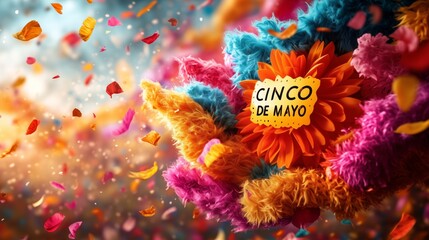 Wall Mural - CINCO DE MAYO words, in fine fluffy plush texture, super lovely, cute style, bright colors. 3D rendering effect 