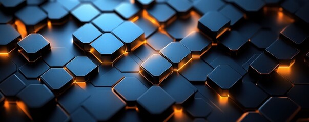 Wall Mural - Futuristic hexagonal blue and gold 3D abstract pattern design