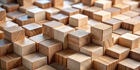 Aufkleber - Abstract Wooden Cube Structure  Complex Arrangement of Light Brown Blocks