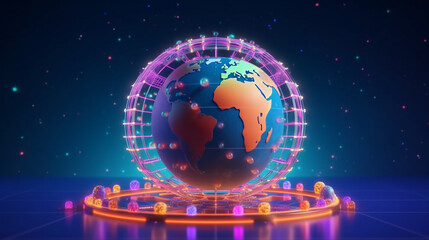Wall Mural - digital world globe, concept of global network and connectivity on digital world globe representing 