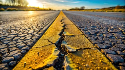 Fototapete - Golden Hour Road Crack Detail A Close-Up View