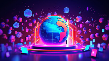Wall Mural - digital world globe representing global network and connectivity on earth, featuring high-speed data
