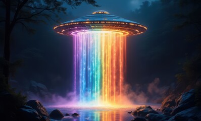 Poster - Colorful alien spaceship in a mystical setting