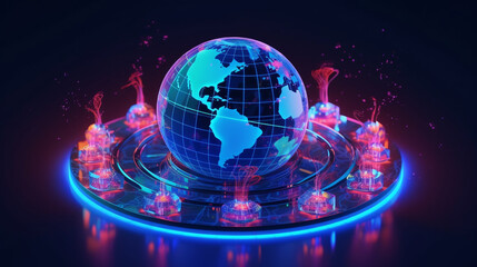 Wall Mural - earth, high speed data transfer and cyber technology, information exchange and international telecom