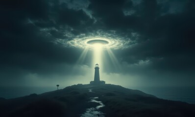 Poster - Mysterious lighthouse under alien light