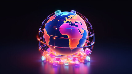 Wall Mural - digital world globe representing global network and connectivity on earth, featuring high-speed data