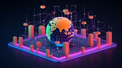 Wall Mural - abstract world map, concept of global network and connectivity, international data transfer and cybe