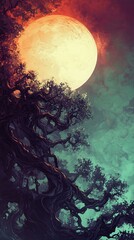 Wall Mural - Enchanted Forest: A Mystical Night Scene under a Giant Moon