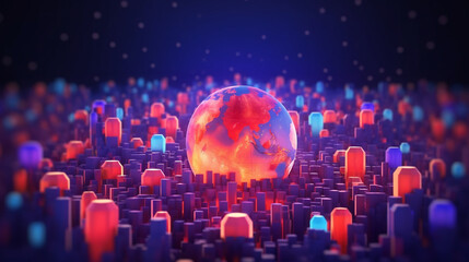 Wall Mural - earth planet, a business and connectivity technology background. big data information exchange onlin