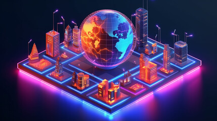 Wall Mural - abstract digital globe with global network connections and images of media content floating around i