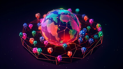 Wall Mural - a digital map of the world with glowing lines connecting various points, representing global connect
