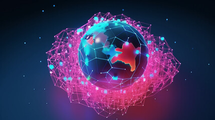 Wall Mural - big data analytics and business concept, world map point and line composition concept of global busi
