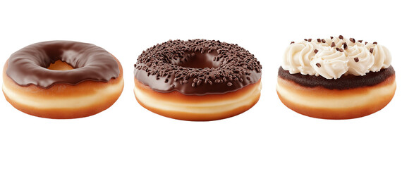 Wall Mural -  Three doughnuts isolated on a transparent background, a PNG