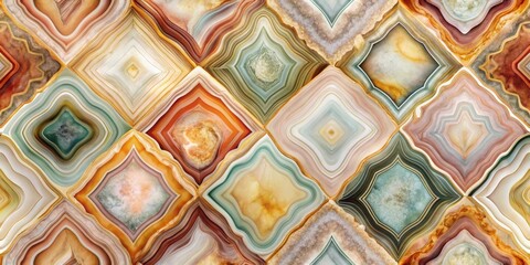 Aufkleber - Abstract Agate Gemstone Pattern with Intricate Diamond Shapes and Vibrant Earth Tones