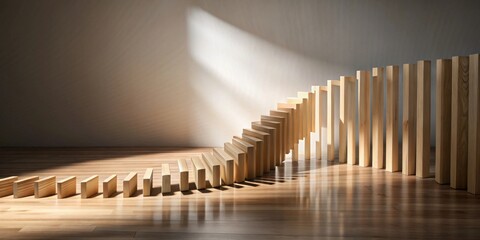 Aufkleber - Wooden Blocks Forming a Curved Staircase in a Room with Sunlight