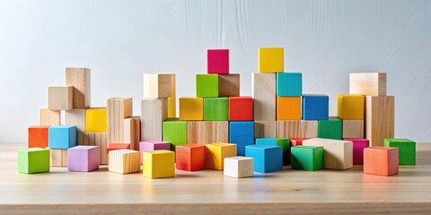 Poster - Colorful Wooden Blocks Arranged in a Creative Formation on a Table