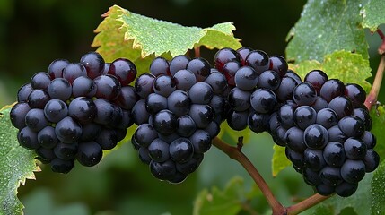 Wall Mural - lush full cluster of rich vibrant purple grapes growing on a grapevine in a scenic vineyard the grap