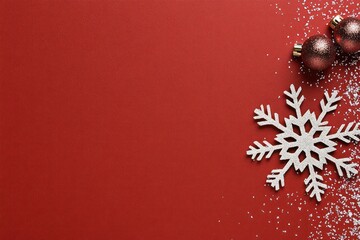 Wall Mural - Festive Red Background with Soft Lights and Christmas Snowflakes