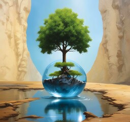 Wall Mural - Illustration of water drop with spring environment.