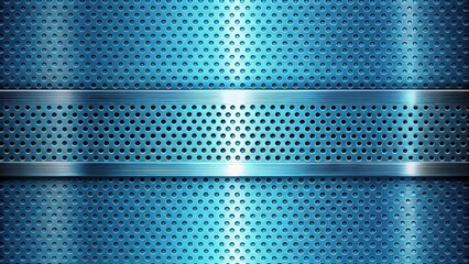 Fototapete - Abstract Blue Metal Plate Background with Perforated Texture