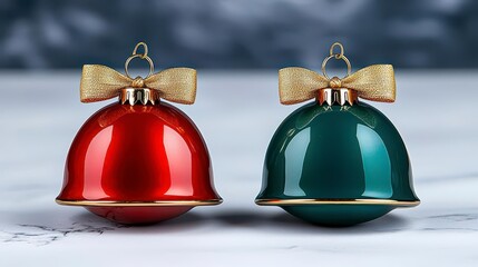 Wall Mural - a photostock of decorative red and green christmas bells with bows, isolated on a clean white backgr