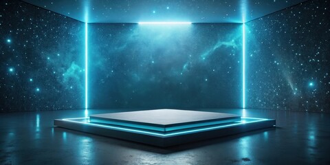 Poster - Elevated Platform with Cosmic Backdrop and Neon Lighting