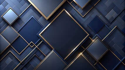 Wall Mural - Abstract Navy Blue and Gold Geometric Design with Overlapping Squares