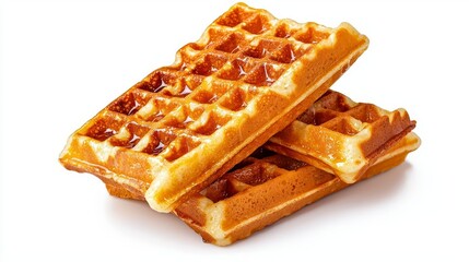 Wall Mural - a photostock of golden-brown waffles with syrup splashes, isolated on a clean white background, cris