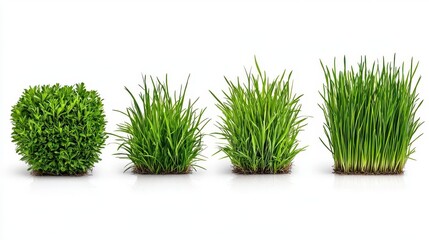 Wall Mural - a photostock of lush green grass bushes arranged in different shapes, isolated on a clean white back