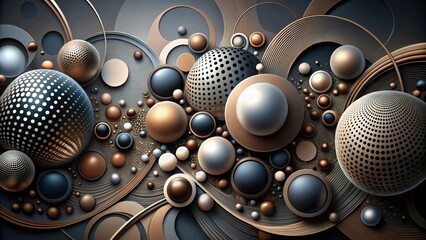 Aufkleber - Abstract Metallic Sphere Composition with Swirling Lines and Geometric Patterns