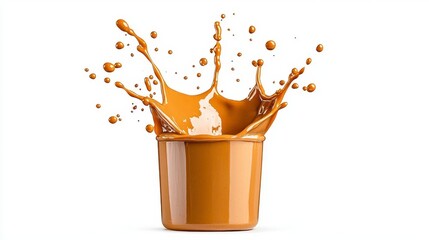 Wall Mural - a photostock of molten hot sauce splashing mid-air with fiery details, isolated on a clean white bac
