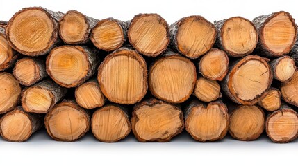 Wall Mural - a photostock of natural wooden logs stacked symmetrically, isolated on a clean white background, rus