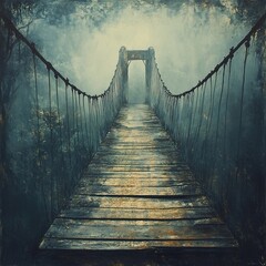 Poster - Misty Jungle Bridge: A Journey into the Unknown