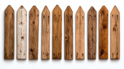 Wall Mural - a photostock of realistic wooden fences arranged in different rustic styles, isolated on a clean whi