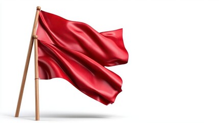 Wall Mural - a photostock of red flags waving gently in the wind, isolated on a clean white background, vibrant a