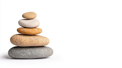 Wall Mural - a photostock of stacked stone piles balanced perfectly, isolated on a clean white background, calm a