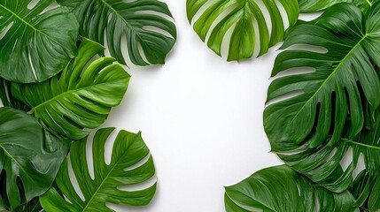 Wall Mural - a photostock of vibrant green tropical monstera leaves, isolated on a clean white background, lush a