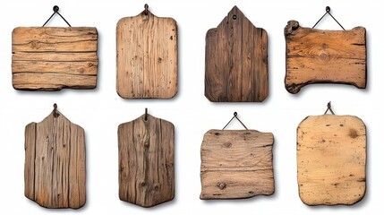 Wall Mural - a photostock of vintage wooden signboards in various shapes, isolated on a clean white background, r