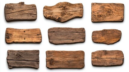 Wall Mural - a photostock of vintage wooden signboards in various shapes, isolated on a clean white background, r
