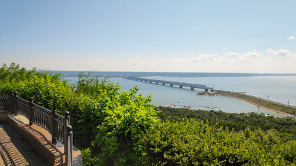 Wall Mural - Ulyanovsk, Russia. Volga River, Imperial Bridge, Kuibyshev Reservoir. Summer day