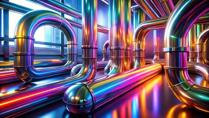 Leinwandbilder - Abstract Industrial Piping System with Iridescent Metallic Finish