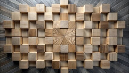 Poster - Wooden Block Wall Art Design with Varied Textures and Tones