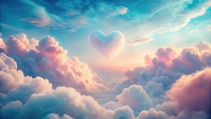 Wall Mural - Celestial Heart-Shaped Cloud Formation Above a Sea of Pastel Clouds at Sunset