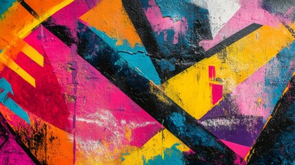 Leinwandbilder - Close-up of an abstract background with a burst of bright, neon colors and geometric patterns, creating an energetic and contemporary visual effect.