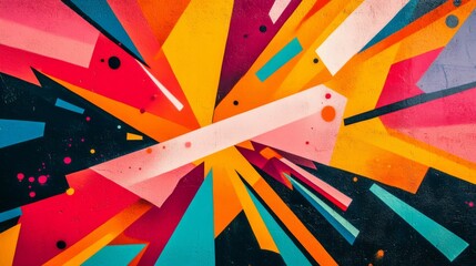 Leinwandbilder - Close-up of an abstract background with a burst of bright, neon colors and geometric patterns, creating an energetic and contemporary visual effect.